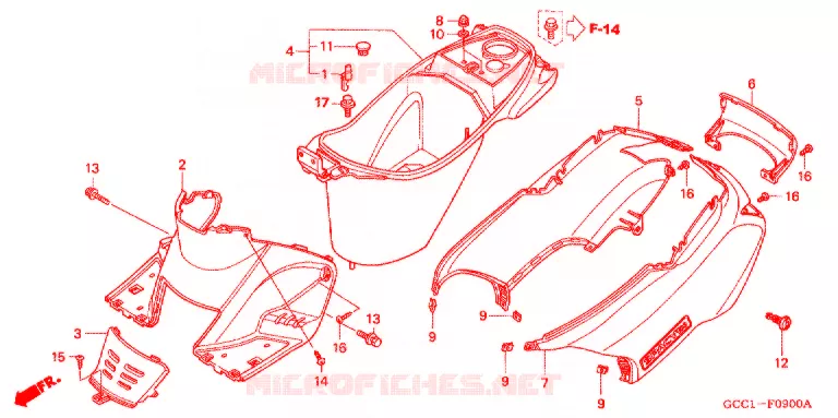 BAGAGEBOX/CHASSIS AFDEKKING Honda SCOOTER 100 SPACY 2003  SCR100WH3