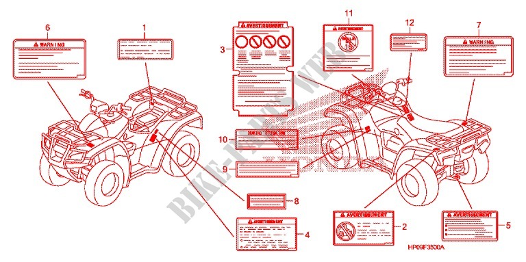 WAARSCHUWINGSLABEL(1) voor Honda FOURTRAX 500 FOREMAN 4X4 Electric Shift, Power Steering 2009