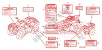 WAARSCHUWINGSLABEL(1) voor Honda FOURTRAX 500 FOREMAN 4X4 Electric Shift, PS, CAMO 2011