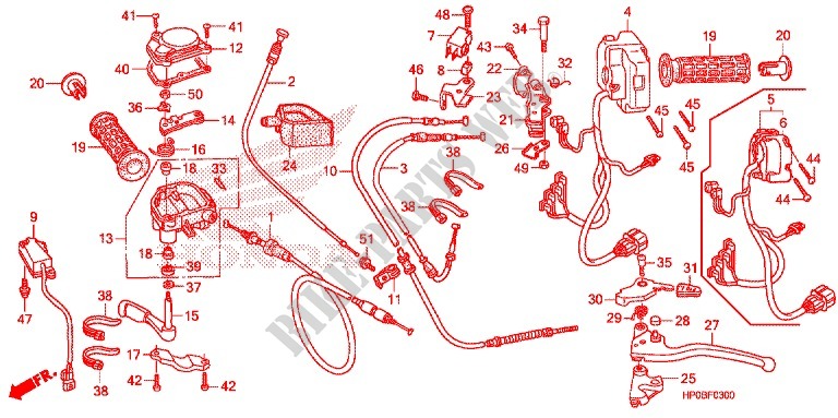HENDEL HEFBOOM/SCHAKELAAR/KABEL(1) voor Honda FOURTRAX 500 FOREMAN 4X4 Electric Shift, PS, CAMO 2011