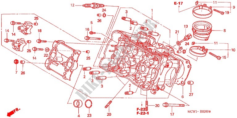 CILINDERKOP AFDEKKING (VOOR) voor Honda VFR 800 INTERCEPTOR ABS 2003