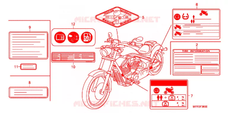 WAARSCHUWINGSLABEL Honda MOTO 1300 VT 2010  VT1300CXAA