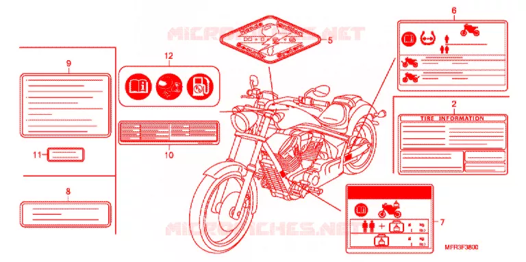 WAARSCHUWINGSLABEL Honda MOTO 1300 VT 2011  VT1300CXAA