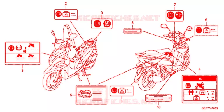 WAARSCHUWINGSLABEL (NSC50/MPD/WH) Honda SCOOTER 50 VISION 2012  NSC50MPDC