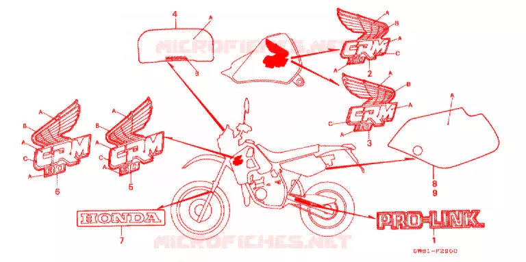EMBLEEM/STREEP (1) Honda MOTO 80 CRM 1988  CRM80J