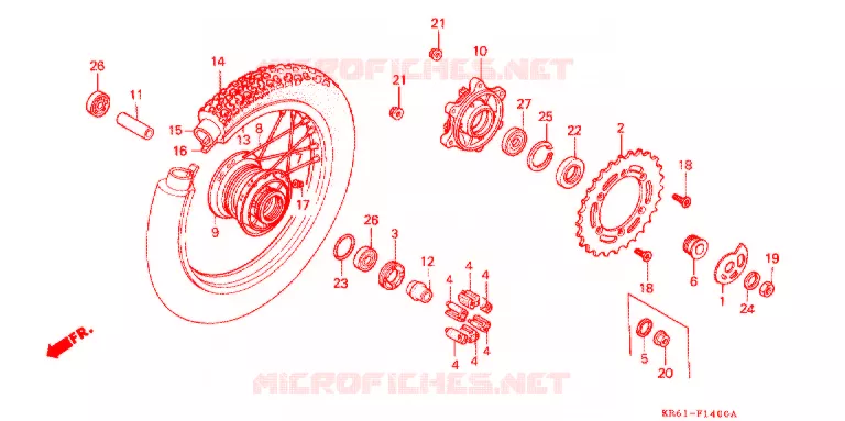 ACHTER WIEL (1) (RF/R2F/RH) Honda MOTO 250 XL 1987  XLR250RH