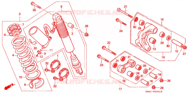 ACHTER SCHOKBREKER (2) (RM/R3M/RN/R3N/RP/RR/R3R) Honda MOTO 250 XL 1991  XLR250RM