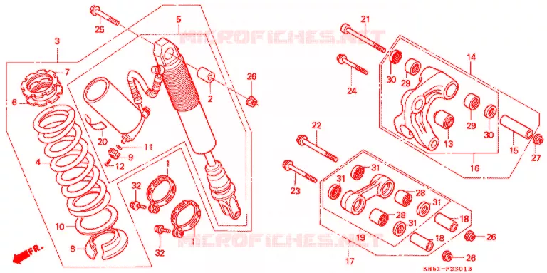 ACHTER SCHOKBREKER (2) (RM/R3M/RN/R3N/RP/RR/R3R) Honda MOTO 250 XL 1992  XLR250RN