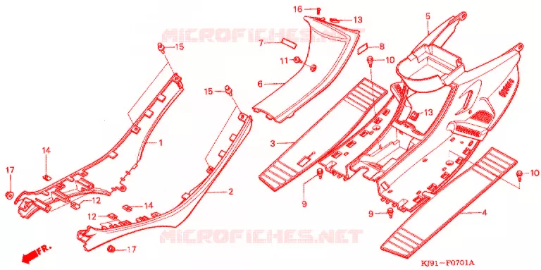 ZIJDE ROK/MIDDEN AFDEKKING (CH125H/N/P/R) Honda SCOOTER 125 SPACY 1992  CH125N