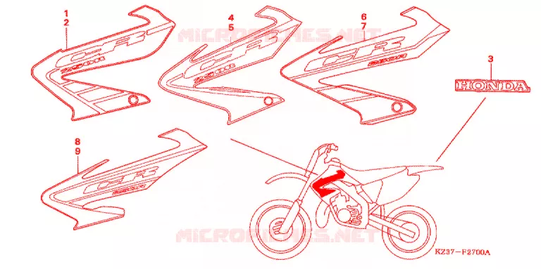 EMBLEEM/STREEP Honda MOTO 250 CR 2003  CR250R3