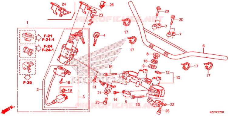 HENDEL PIJP/BOVENSTE BRUG/ STURING STANG Honda MOTO 250 CRF 2019  CRF250LAK