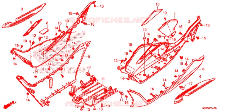 ZIJDE ROK/MIDDEN AFDEKKING Honda SCOOTER 150 PCX 2018  WW150J